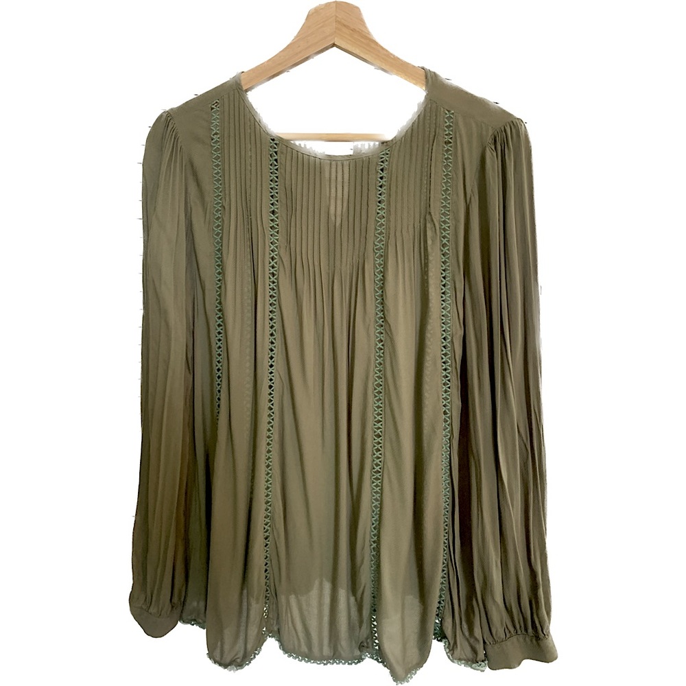 Green Flowy Rippled Fairycore Blouse
